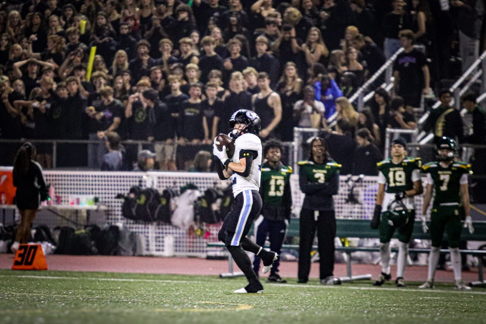 SME @ SM South — Lancer quarterback in front of the South student section